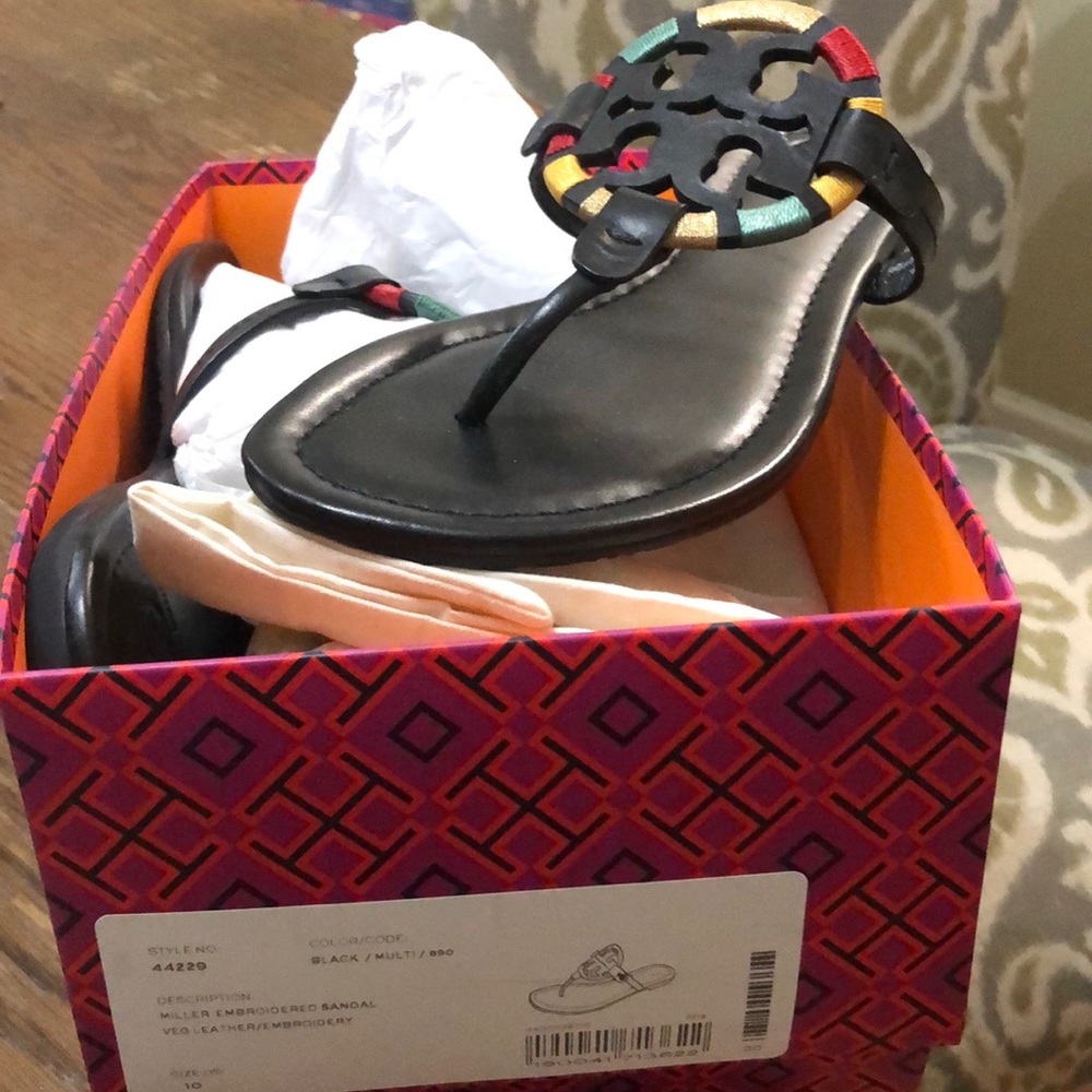 Tory Burch Miller Sandal (New) sz 10 black/multi